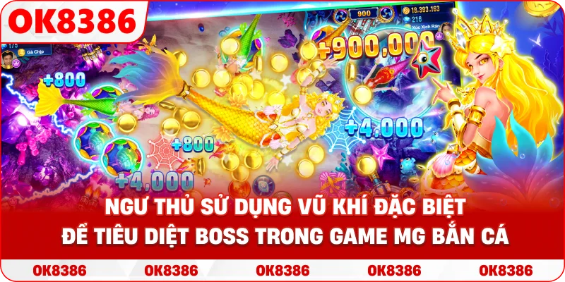 Hình ảnh ngư thủ sử dụng vũ khí đặc biệt để tiêu diệt Boss trong game MG bắn cá